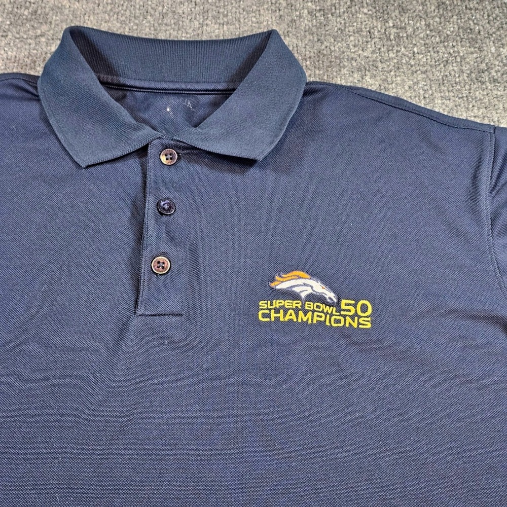 Denver Broncos Super Bowl 50 Champions Antigua Mens XL Navy Blue Polo Golf Shirt